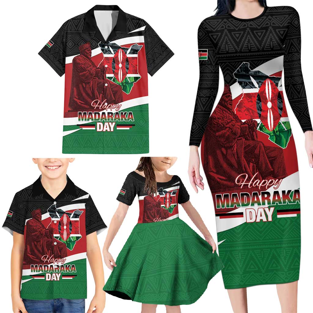 Happy Madaraka Day 2025 Family Matching Long Sleeve Bodycon Dress and Hawaiian Shirt Kenya Harambee