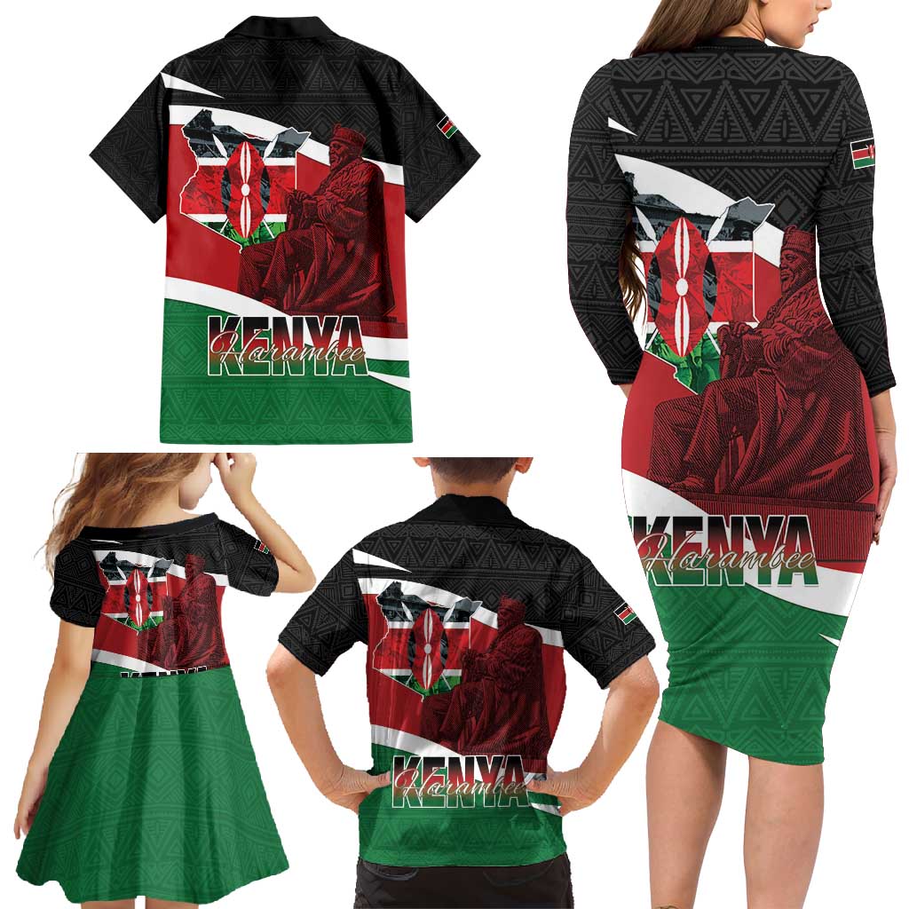 Happy Madaraka Day 2025 Family Matching Long Sleeve Bodycon Dress and Hawaiian Shirt Kenya Harambee