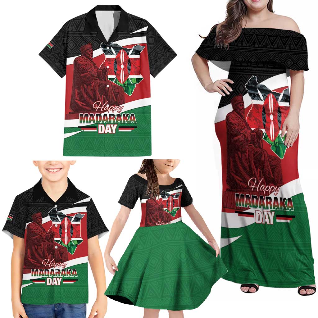Happy Madaraka Day 2025 Family Matching Off Shoulder Maxi Dress and Hawaiian Shirt Kenya Harambee