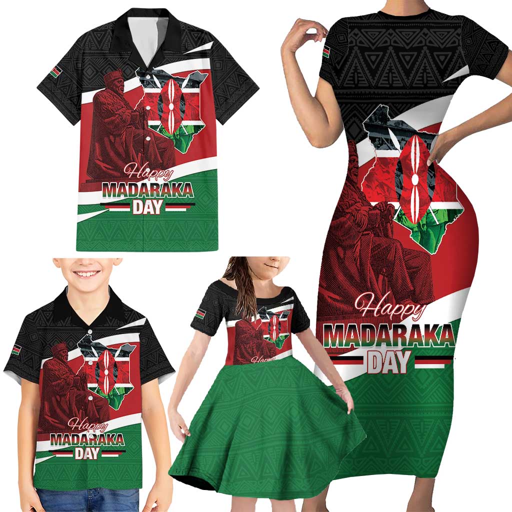 Happy Madaraka Day 2025 Family Matching Short Sleeve Bodycon Dress and Hawaiian Shirt Kenya Harambee