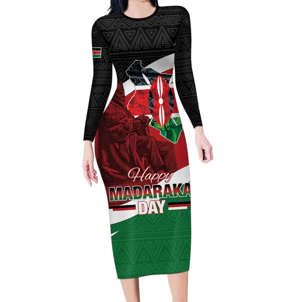 Happy Madaraka Day 2025 Long Sleeve Bodycon Dress Kenya Harambee