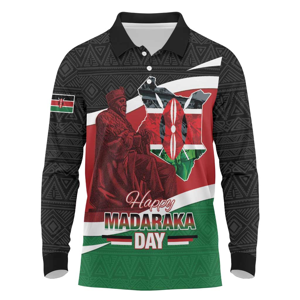 Happy Madaraka Day 2025 Long Sleeve Polo Shirt Kenya Harambee