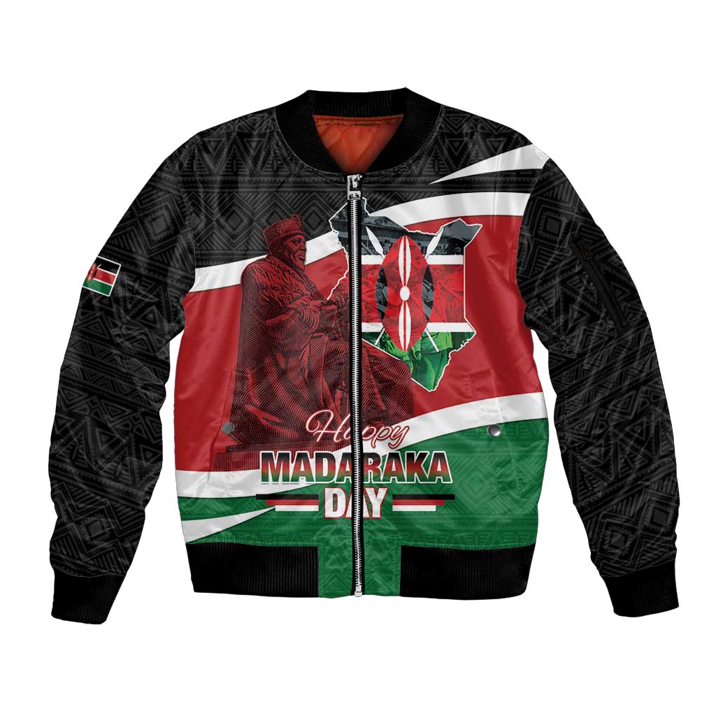 Happy Madaraka Day 2025 Sleeve Zip Bomber Jacket Kenya Harambee