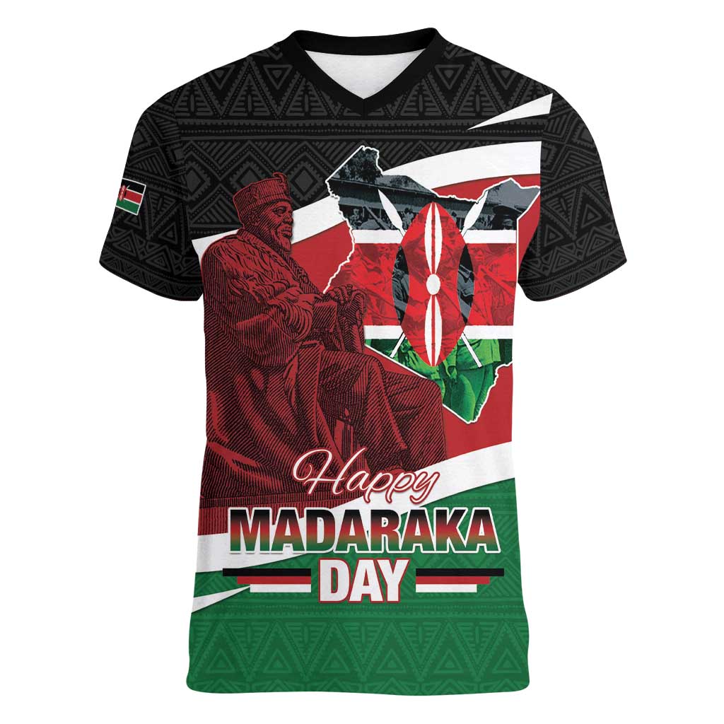 Happy Madaraka Day 2025 Women V-Neck T-Shirt Kenya Harambee
