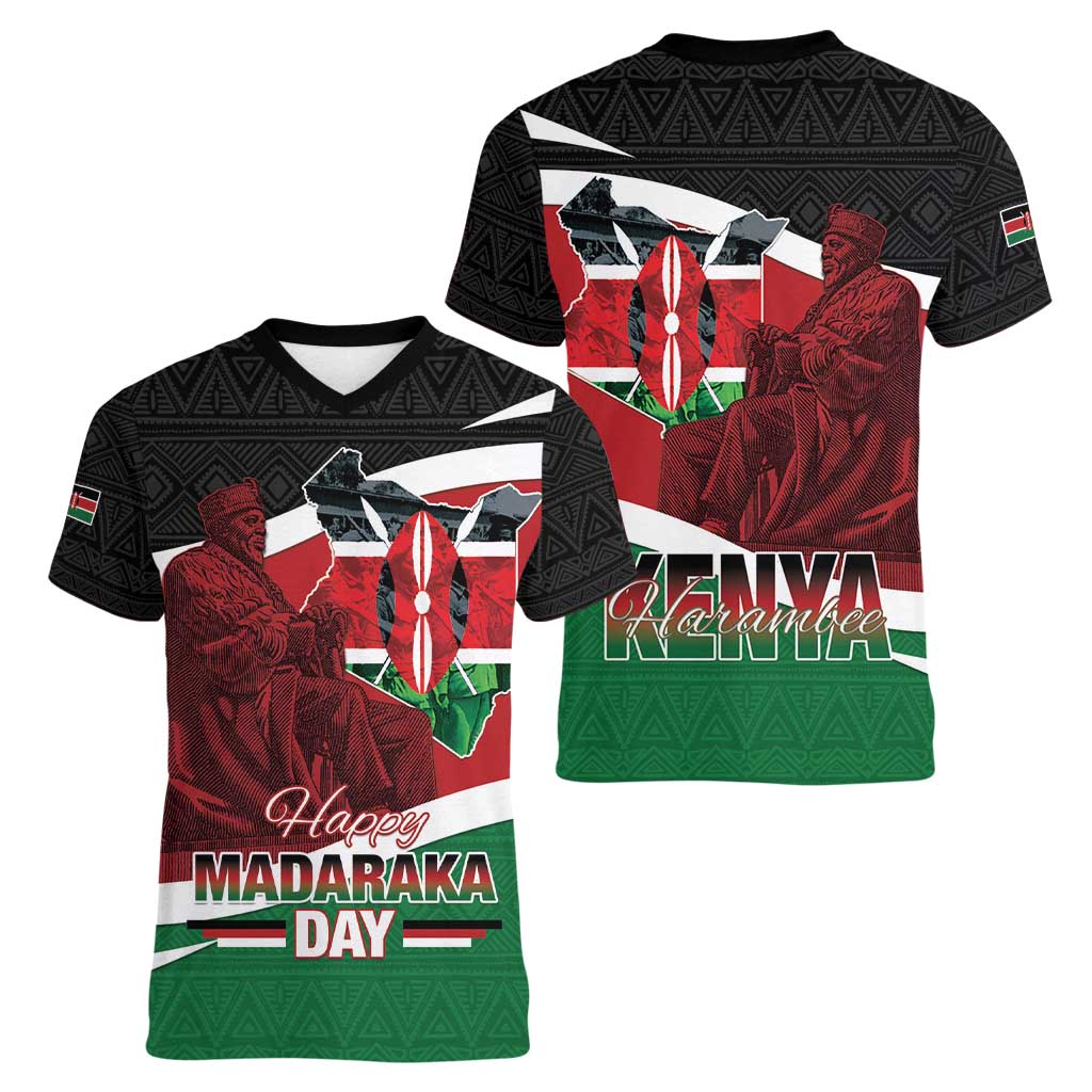 Happy Madaraka Day 2025 Women V-Neck T-Shirt Kenya Harambee