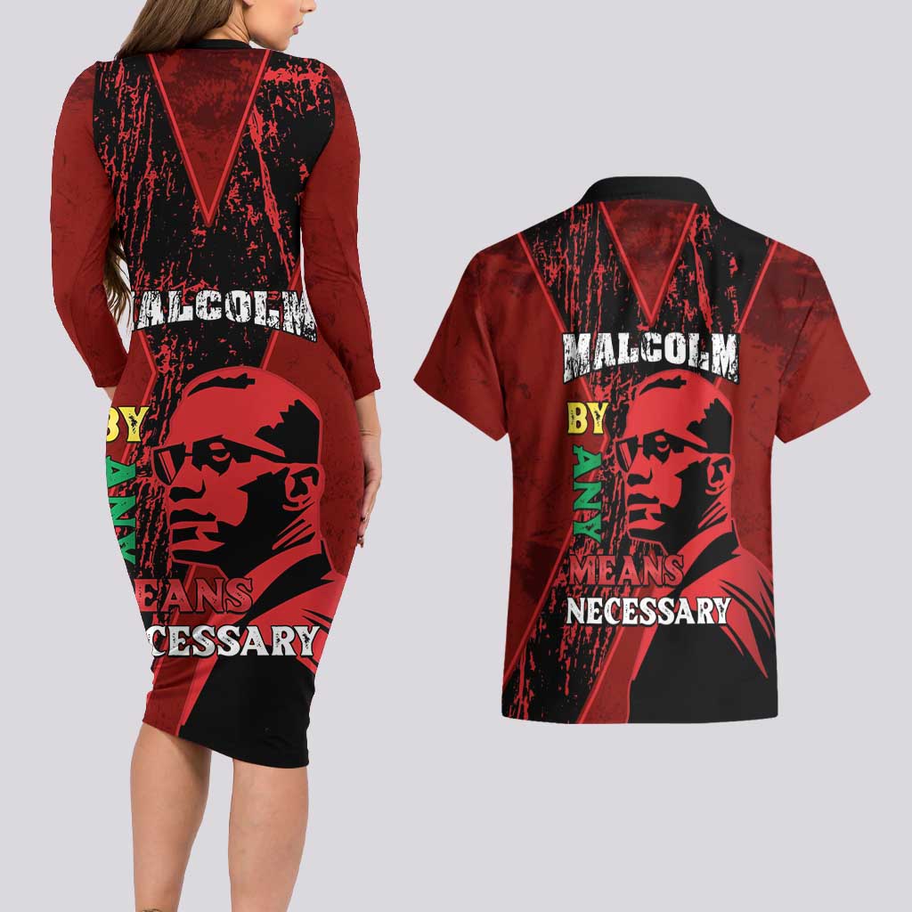 Happy Malcolm X Day Couples Matching Long Sleeve Bodycon Dress and Hawaiian Shirt By Any Means Necessary
