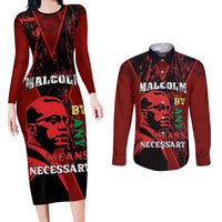Happy Malcolm X Day Couples Matching Long Sleeve Bodycon Dress and Long Sleeve Button Shirt By Any Means Necessary