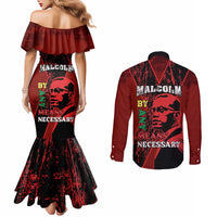 Happy Malcolm X Day Couples Matching Mermaid Dress and Long Sleeve Button Shirt By Any Means Necessary