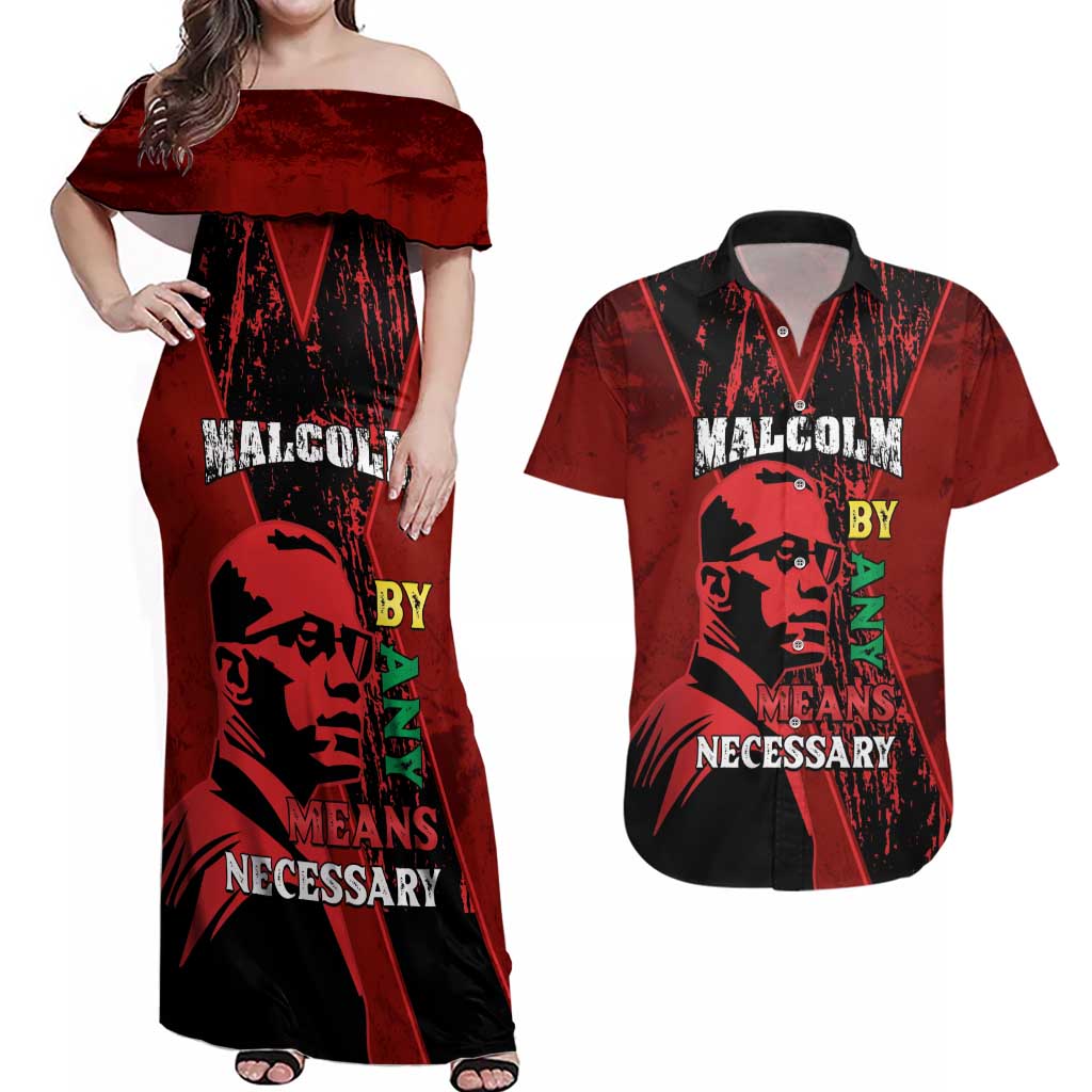Happy Malcolm X Day Couples Matching Off Shoulder Maxi Dress and Hawaiian Shirt By Any Means Necessary