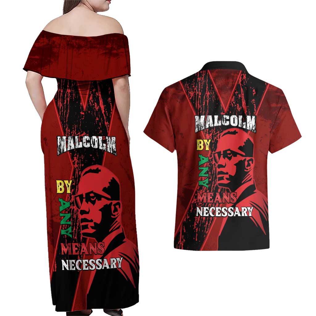 Happy Malcolm X Day Couples Matching Off Shoulder Maxi Dress and Hawaiian Shirt By Any Means Necessary