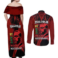 Happy Malcolm X Day Couples Matching Off Shoulder Maxi Dress and Long Sleeve Button Shirt By Any Means Necessary