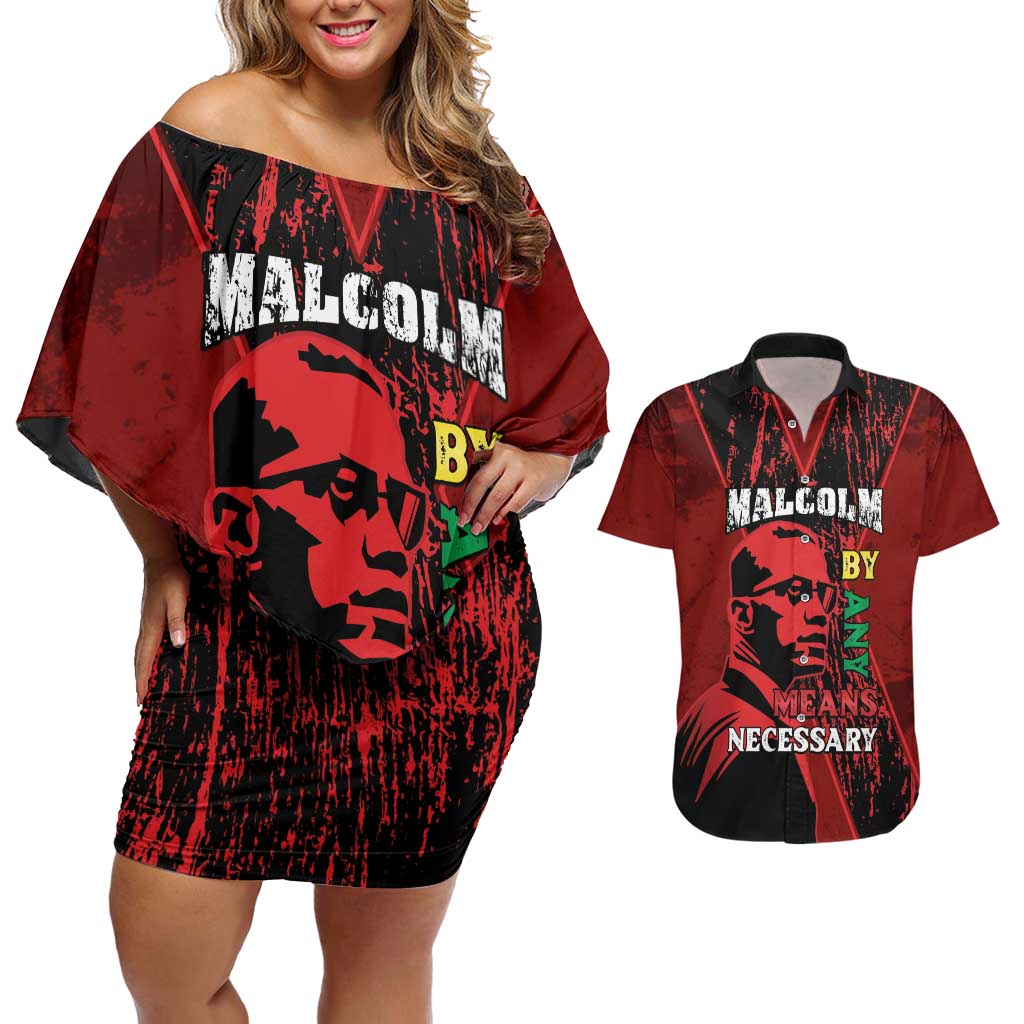 Happy Malcolm X Day Couples Matching Off Shoulder Short Dress and Hawaiian Shirt By Any Means Necessary