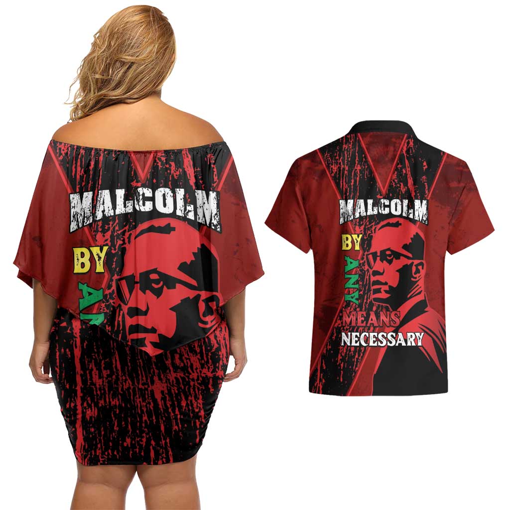 Happy Malcolm X Day Couples Matching Off Shoulder Short Dress and Hawaiian Shirt By Any Means Necessary