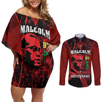 Happy Malcolm X Day Couples Matching Off Shoulder Short Dress and Long Sleeve Button Shirt By Any Means Necessary