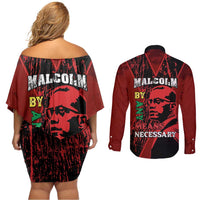 Happy Malcolm X Day Couples Matching Off Shoulder Short Dress and Long Sleeve Button Shirt By Any Means Necessary