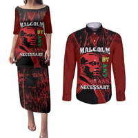 Happy Malcolm X Day Couples Matching Puletasi and Long Sleeve Button Shirt By Any Means Necessary
