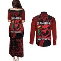 Happy Malcolm X Day Couples Matching Puletasi and Long Sleeve Button Shirt By Any Means Necessary