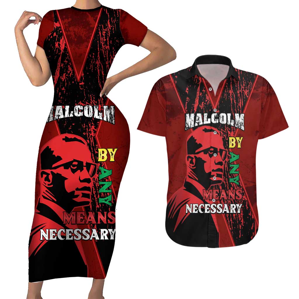 Happy Malcolm X Day Couples Matching Short Sleeve Bodycon Dress and Hawaiian Shirt By Any Means Necessary