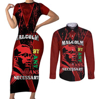 Happy Malcolm X Day Couples Matching Short Sleeve Bodycon Dress and Long Sleeve Button Shirt By Any Means Necessary