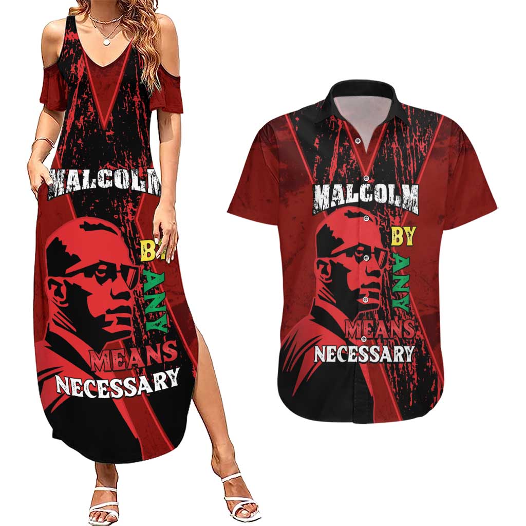 Happy Malcolm X Day Couples Matching Summer Maxi Dress and Hawaiian Shirt By Any Means Necessary