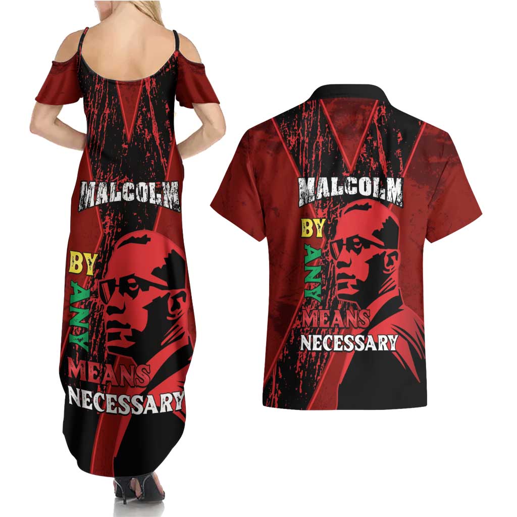 Happy Malcolm X Day Couples Matching Summer Maxi Dress and Hawaiian Shirt By Any Means Necessary