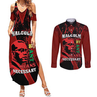 Happy Malcolm X Day Couples Matching Summer Maxi Dress and Long Sleeve Button Shirt By Any Means Necessary
