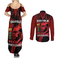 Happy Malcolm X Day Couples Matching Summer Maxi Dress and Long Sleeve Button Shirt By Any Means Necessary