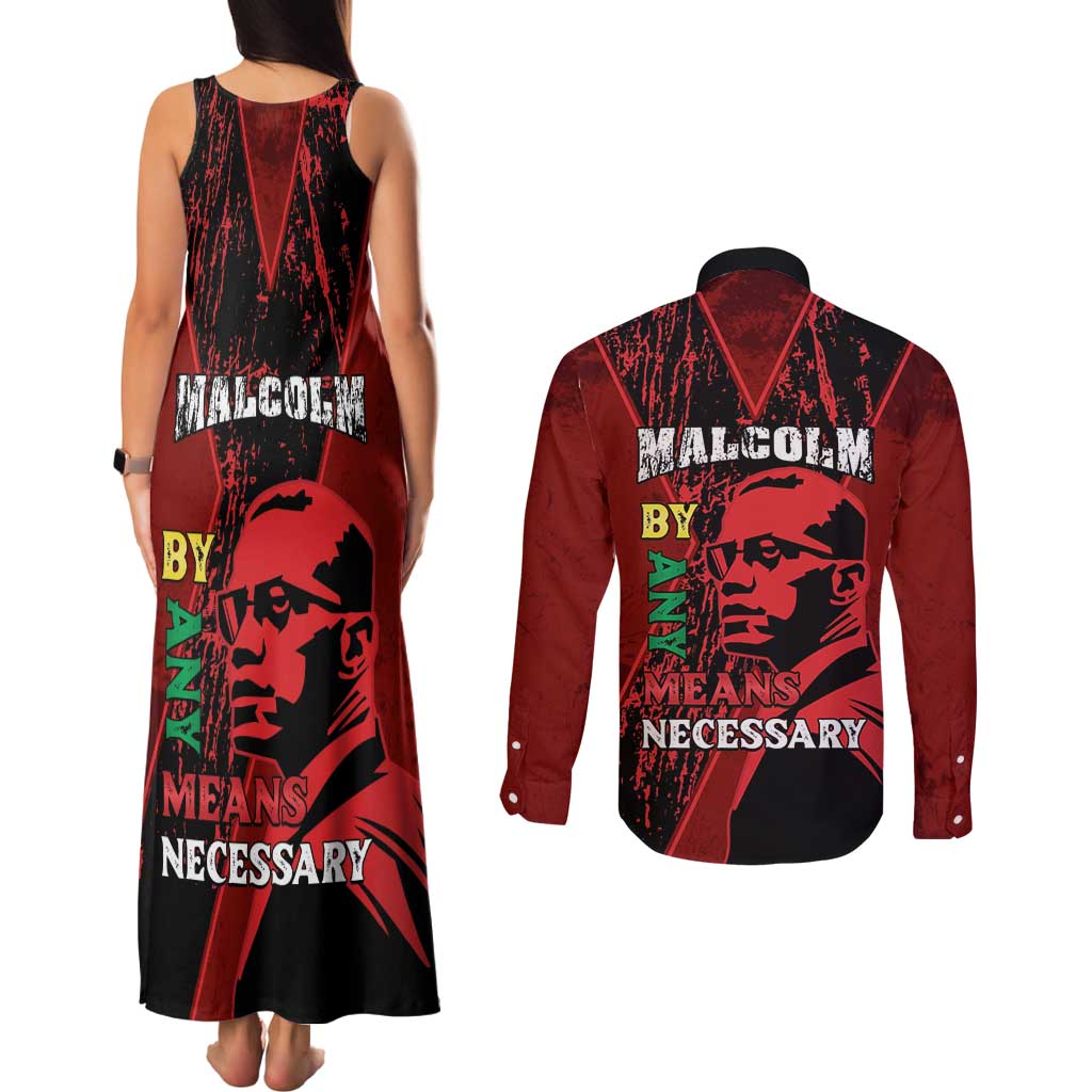 Happy Malcolm X Day Couples Matching Tank Maxi Dress and Long Sleeve Button Shirt By Any Means Necessary