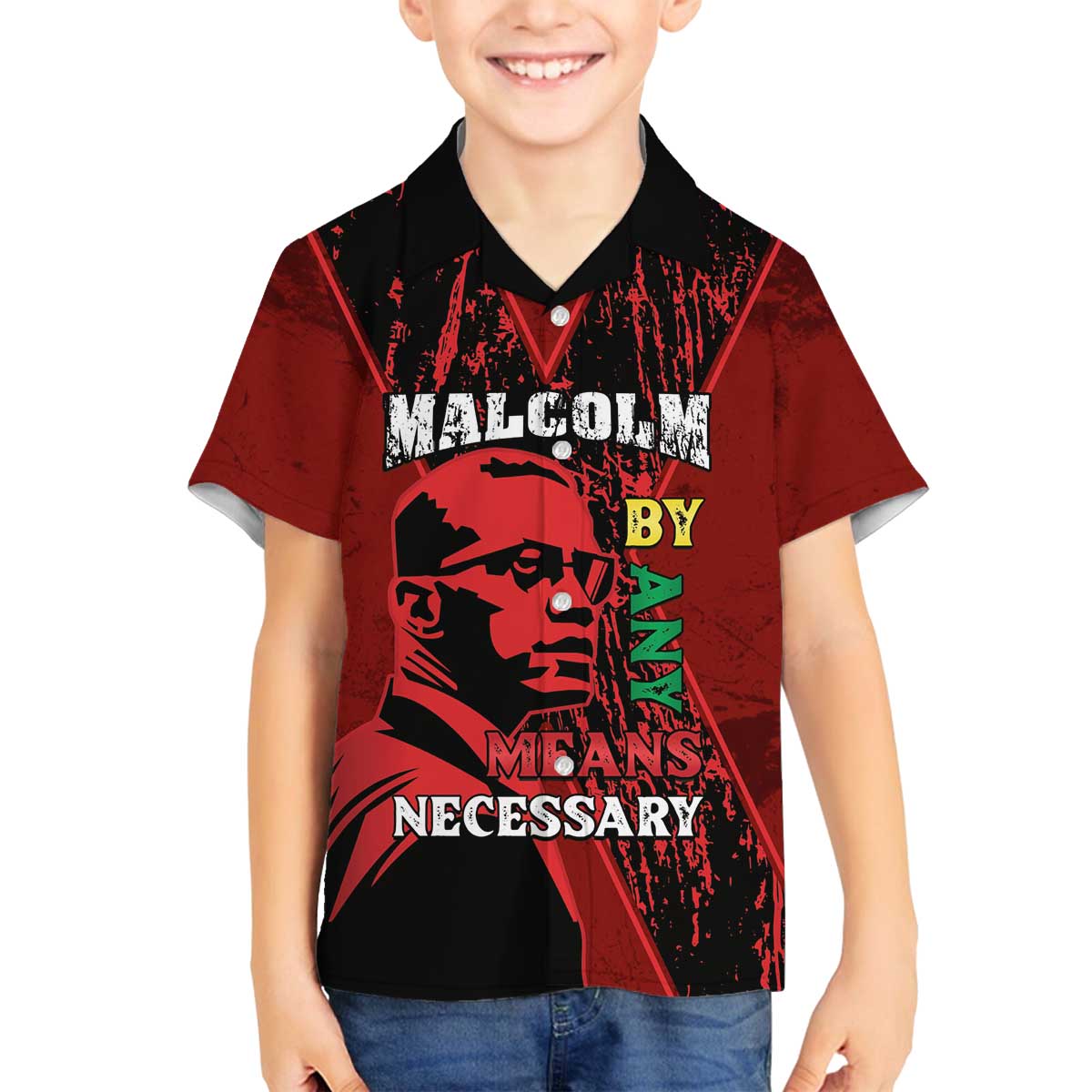 Happy Malcolm X Day Family Matching Off The Shoulder Long Sleeve Dress and Hawaiian Shirt By Any Means Necessary