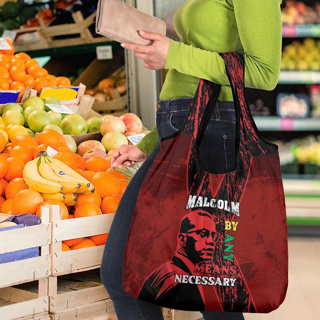 Happy Malcolm X Day Grocery Bag By Any Means Necessary