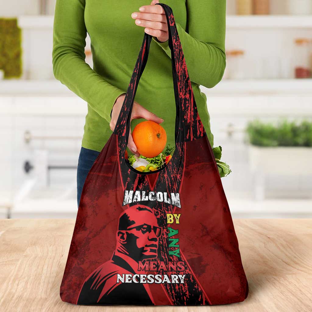 Happy Malcolm X Day Grocery Bag By Any Means Necessary