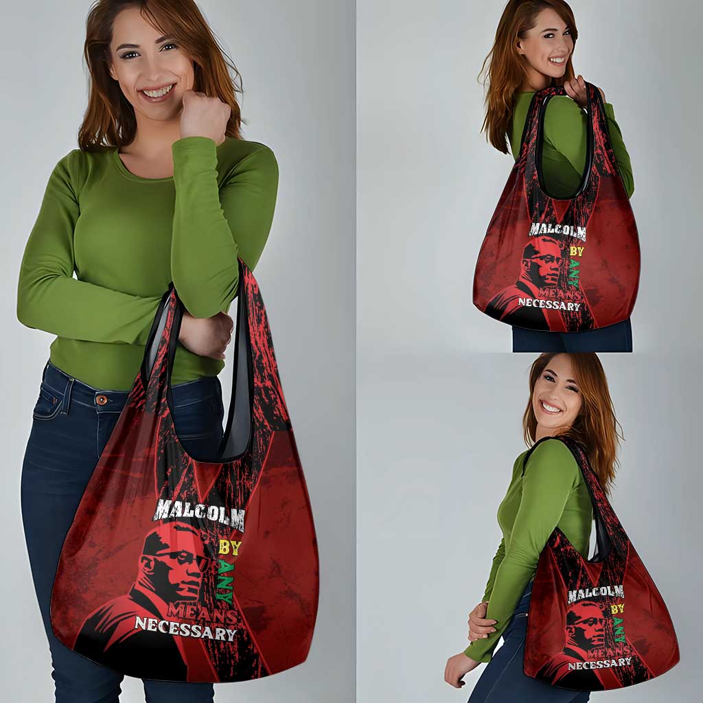 Happy Malcolm X Day Grocery Bag By Any Means Necessary