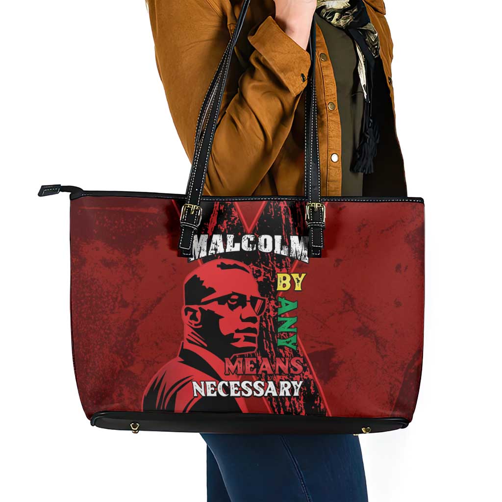 Happy Malcolm X Day Leather Tote Bag By Any Means Necessary