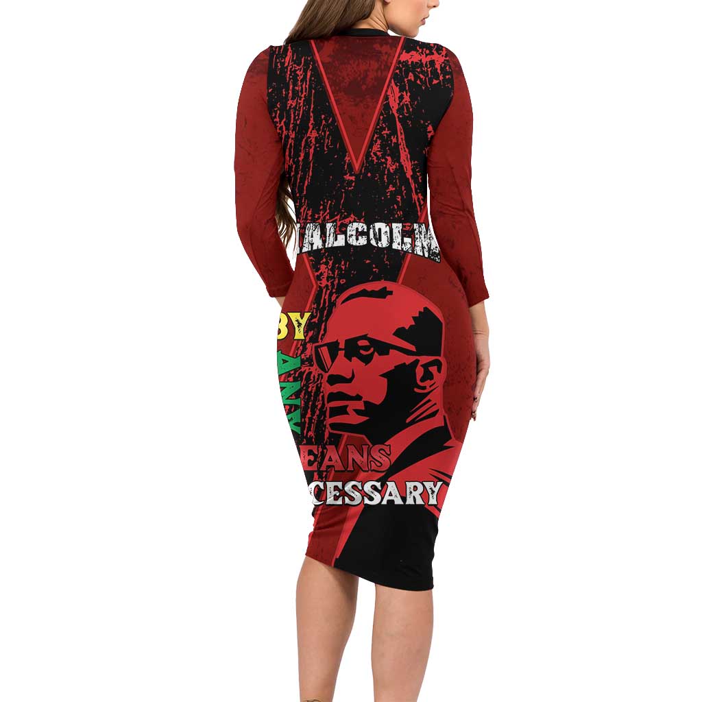 Happy Malcolm X Day Long Sleeve Bodycon Dress By Any Means Necessary