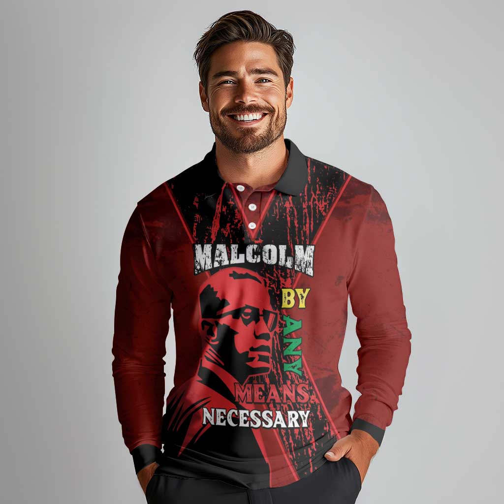 Happy Malcolm X Day Long Sleeve Polo Shirt By Any Means Necessary