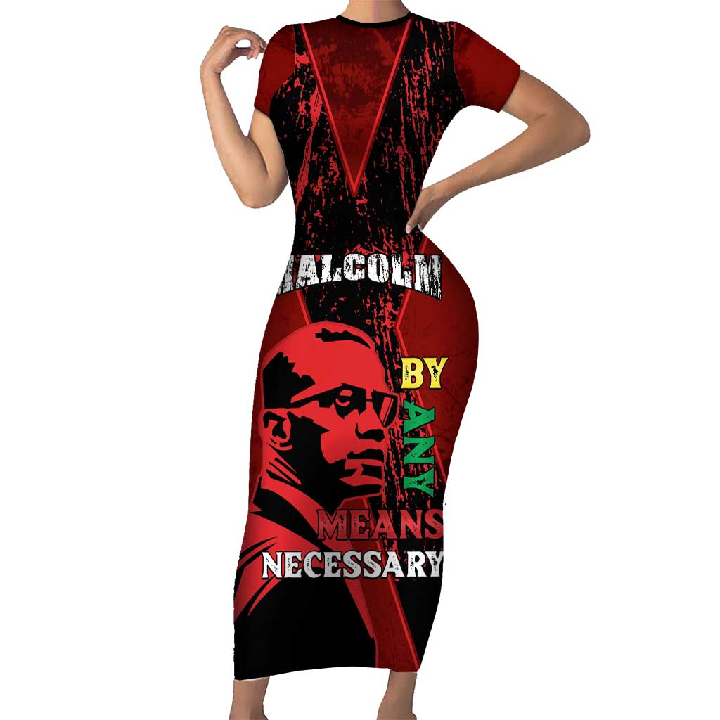 Happy Malcolm X Day Short Sleeve Bodycon Dress By Any Means Necessary