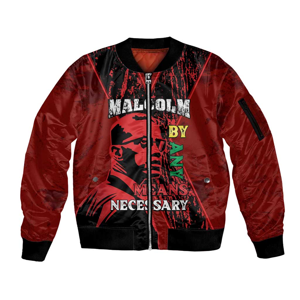 Happy Malcolm X Day Sleeve Zip Bomber Jacket By Any Means Necessary