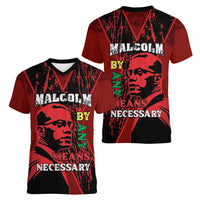 Happy Malcolm X Day Women V-Neck T-Shirt By Any Means Necessary