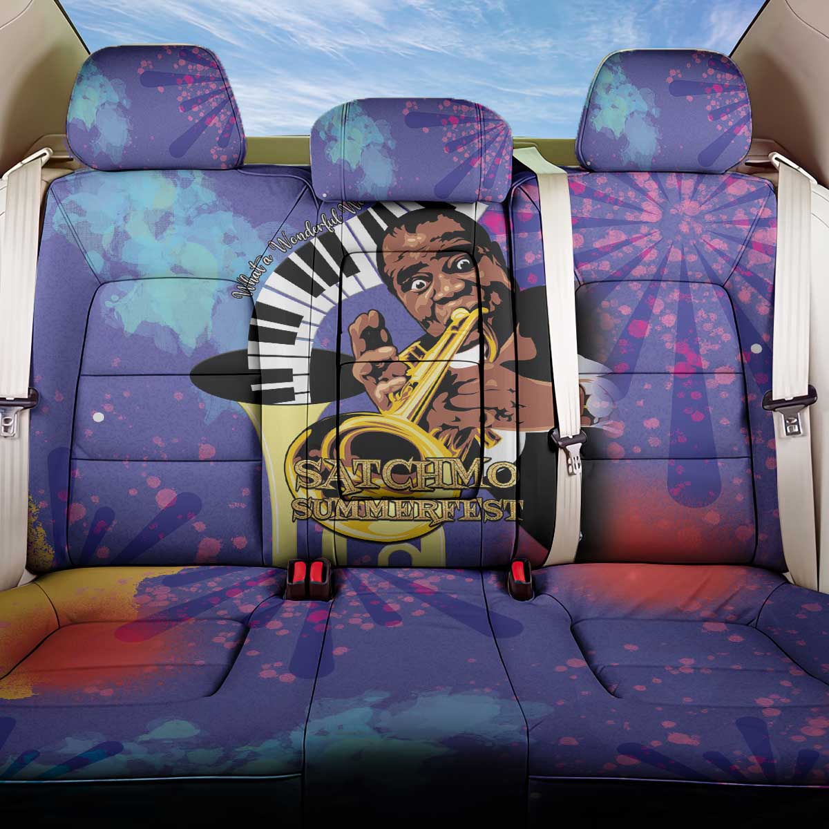 Satchmofest Back Car Seat Cover King Of Jazz What a Wonderful World - Wonder Print Shop