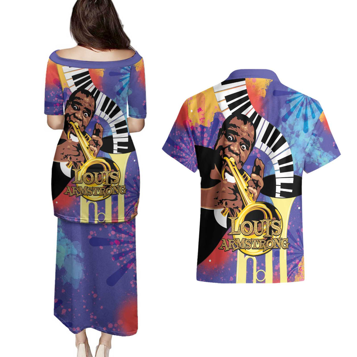 Satchmofest Couples Matching Puletasi and Hawaiian Shirt King Of Jazz What a Wonderful World - Wonder Print Shop