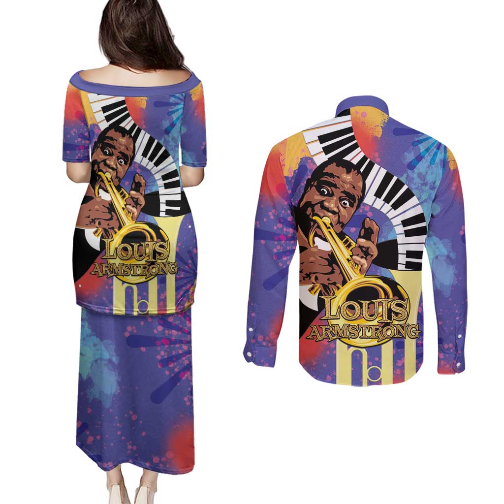 Satchmofest Couples Matching Puletasi and Long Sleeve Button Shirt King Of Jazz What a Wonderful World - Wonder Print Shop