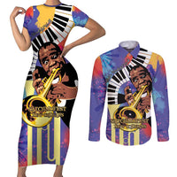 Satchmofest Couples Matching Short Sleeve Bodycon Dress and Long Sleeve Button Shirt King Of Jazz What a Wonderful World - Wonder Print Shop