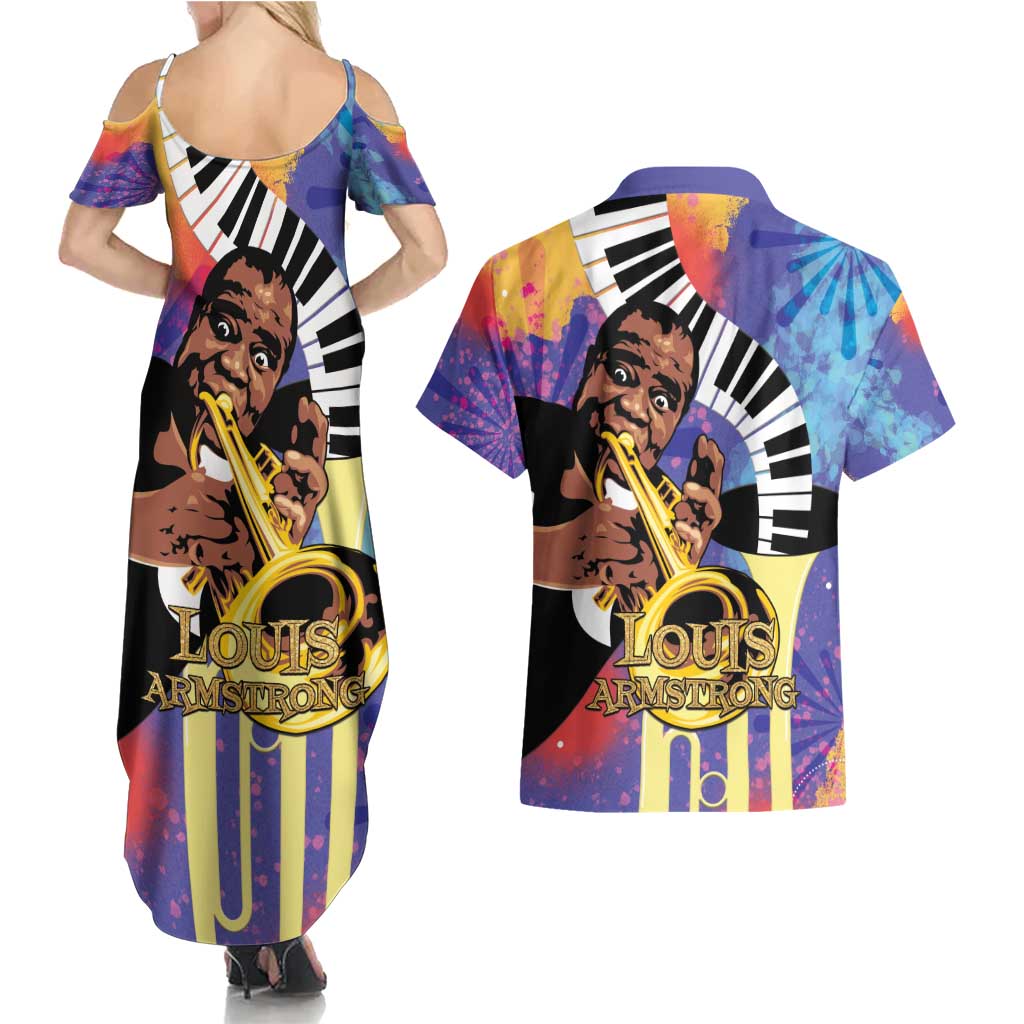 Satchmofest Couples Matching Summer Maxi Dress and Hawaiian Shirt King Of Jazz What a Wonderful World - Wonder Print Shop