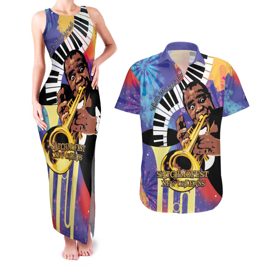 Satchmofest Couples Matching Tank Maxi Dress and Hawaiian Shirt King Of Jazz What a Wonderful World - Wonder Print Shop