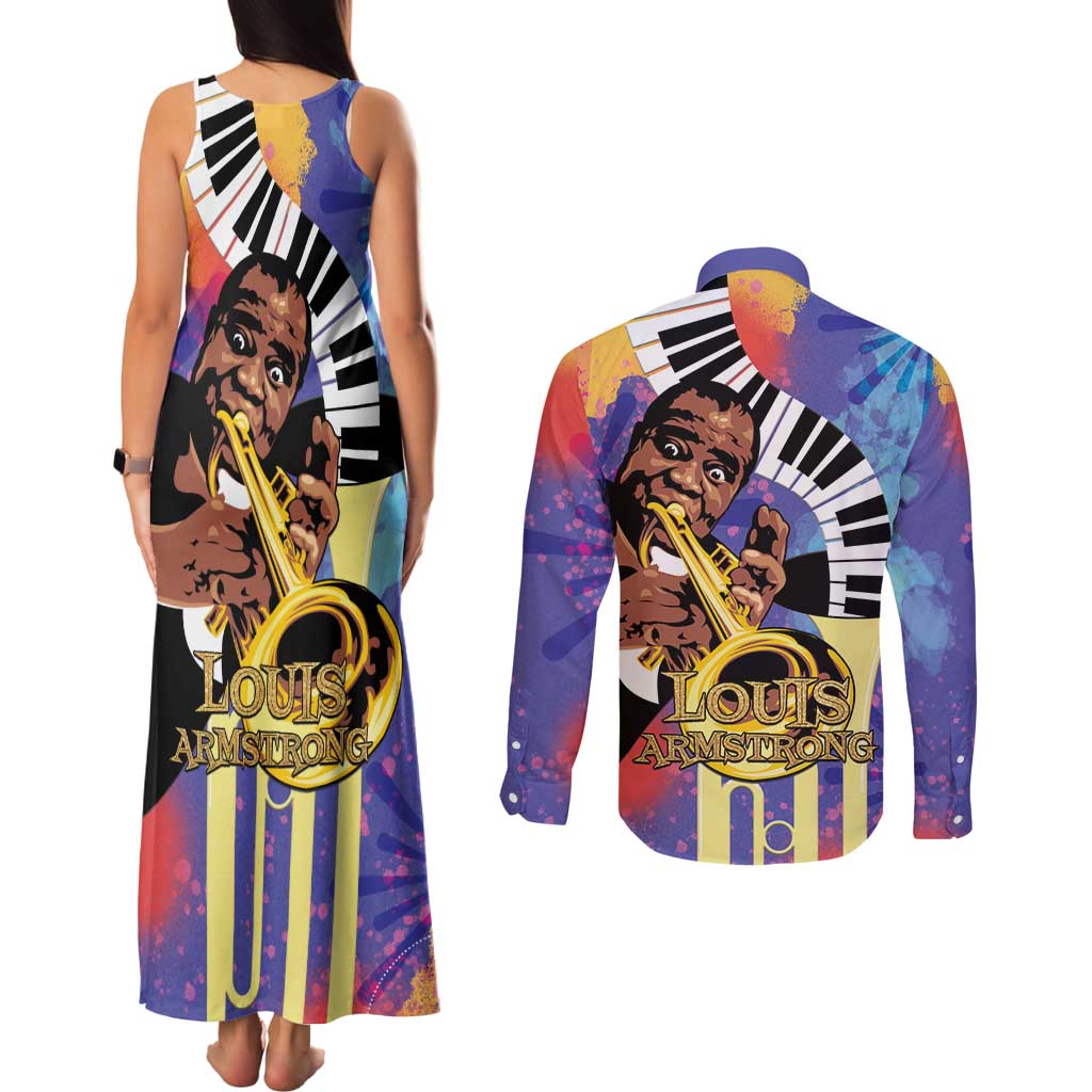 Satchmofest Couples Matching Tank Maxi Dress and Long Sleeve Button Shirt King Of Jazz What a Wonderful World - Wonder Print Shop