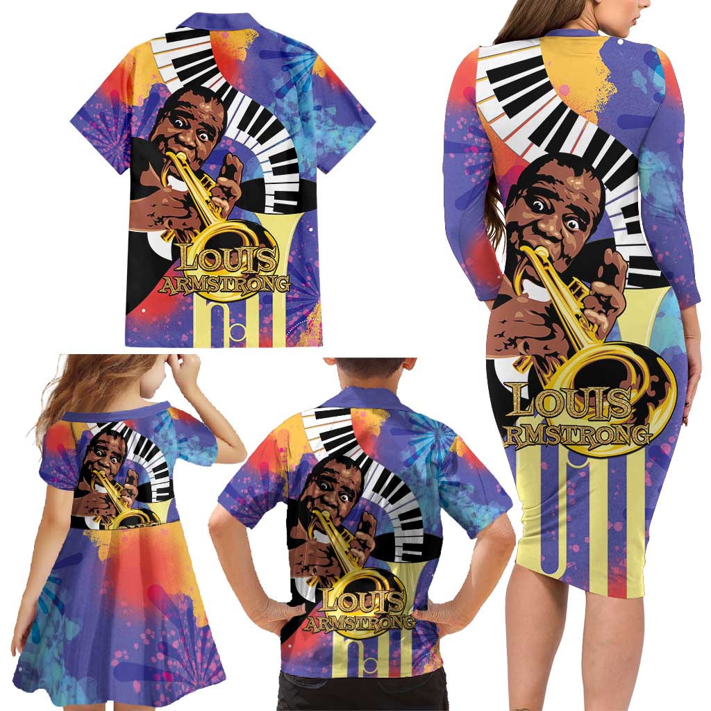 Satchmofest Family Matching Long Sleeve Bodycon Dress and Hawaiian Shirt King Of Jazz What a Wonderful World - Wonder Print Shop
