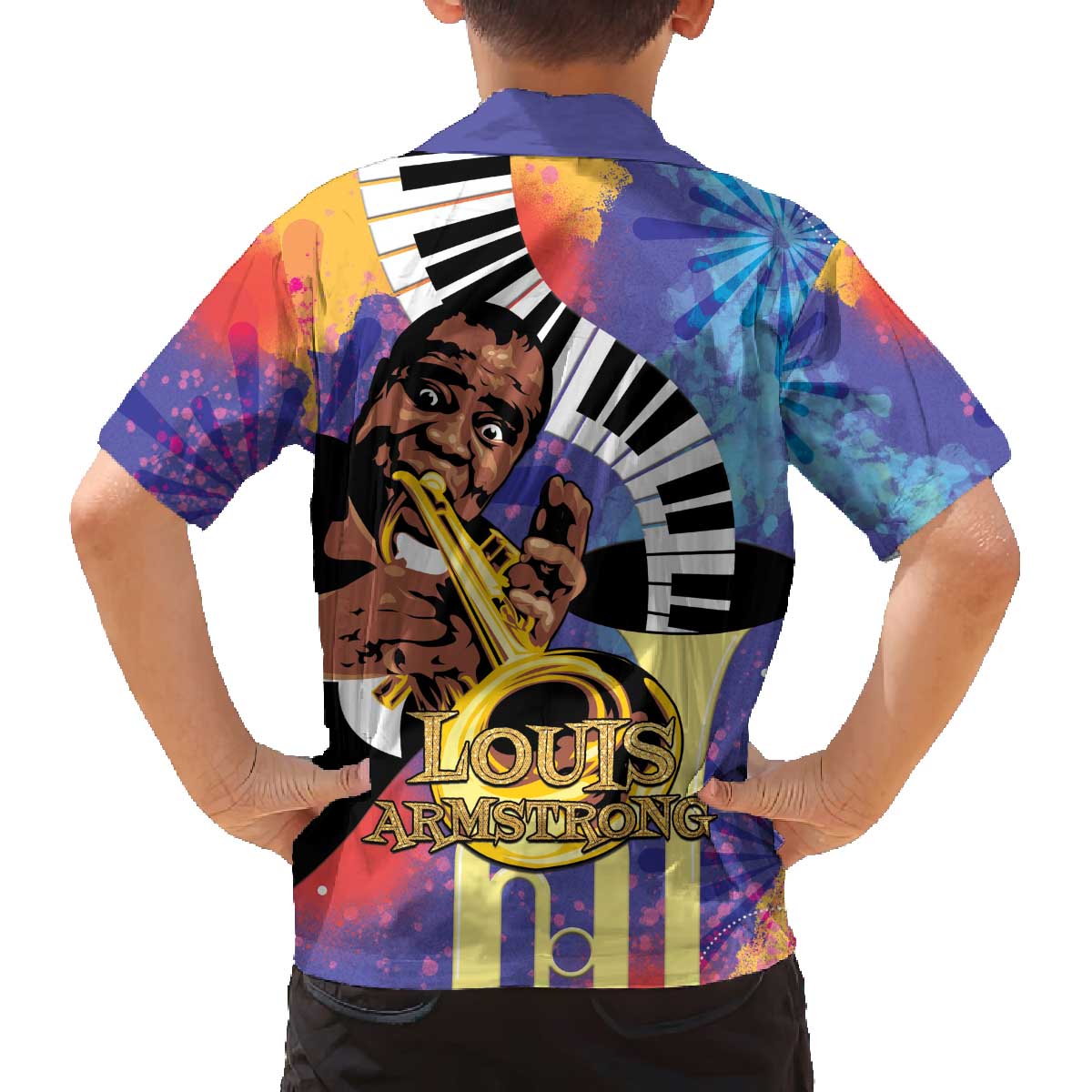 Satchmofest Family Matching Off The Shoulder Long Sleeve Dress and Hawaiian Shirt King Of Jazz What a Wonderful World - Wonder Print Shop