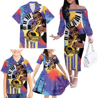 Satchmofest Family Matching Off The Shoulder Long Sleeve Dress and Hawaiian Shirt King Of Jazz What a Wonderful World - Wonder Print Shop