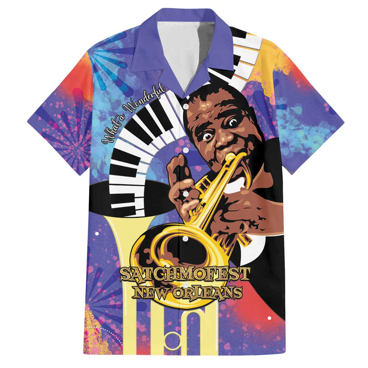 Satchmofest Family Matching Off The Shoulder Long Sleeve Dress and Hawaiian Shirt King Of Jazz What a Wonderful World - Wonder Print Shop