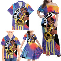Satchmofest Family Matching Off Shoulder Maxi Dress and Hawaiian Shirt King Of Jazz What a Wonderful World - Wonder Print Shop